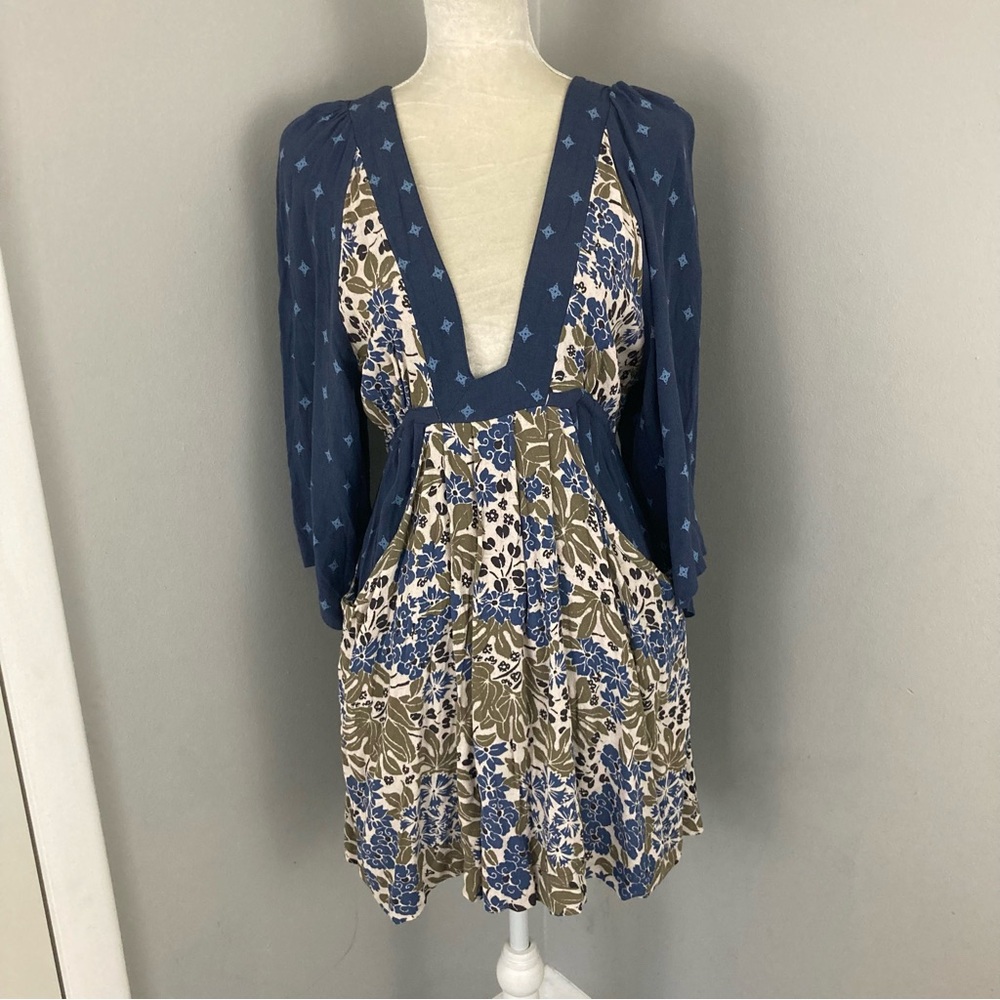 Free People Talulla Printed Mini Dress pockets cottagecore rayon size M - Picture 2 of 14